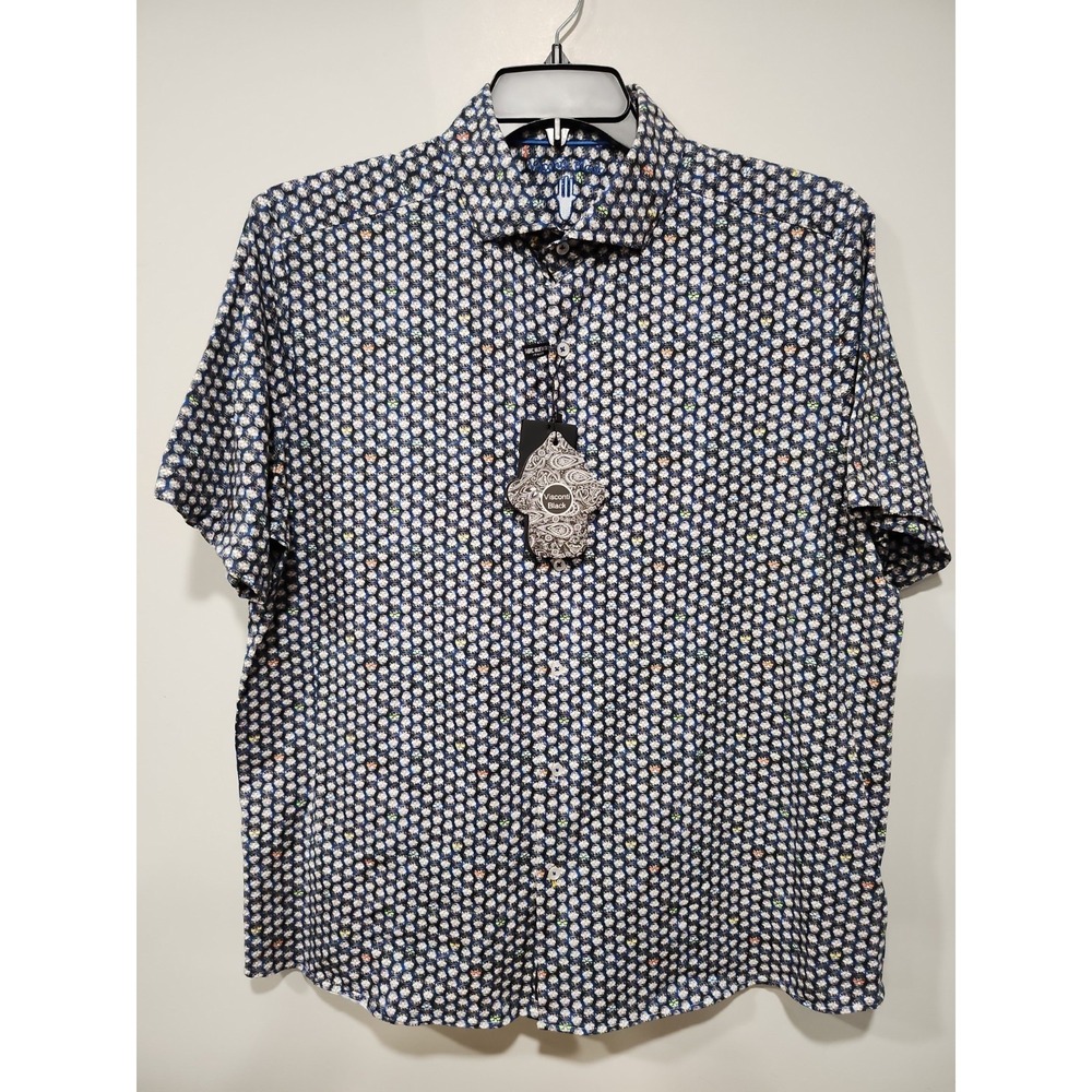 Visconti Black NWT Button Up Shirt Mens L Modern Fit Shoet Sleeve Cotton‎ Blend